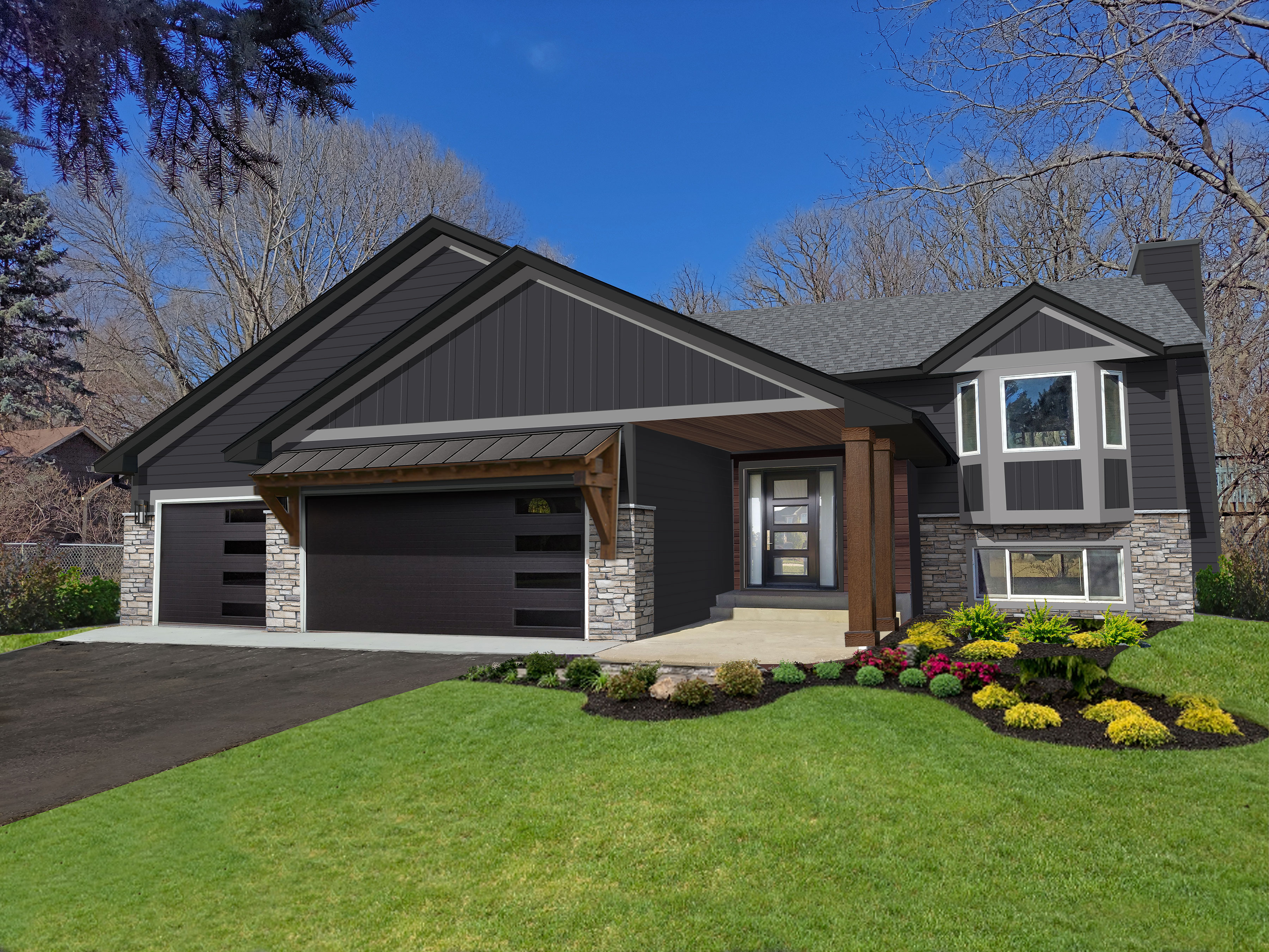 Ranch home after Jensen Remodel Design exterior rendering